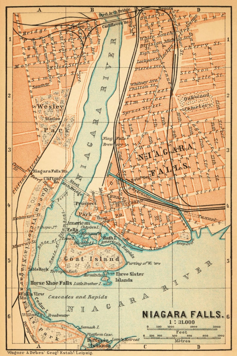Niagara Falls map Map of Niagara Falls Old city plan print on paper or canvas