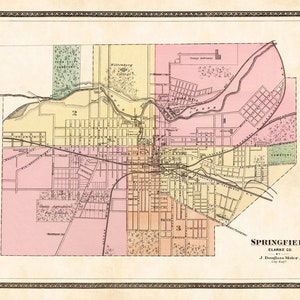 Vintage map of Springfield Ohio Print on paper or canvas image 2