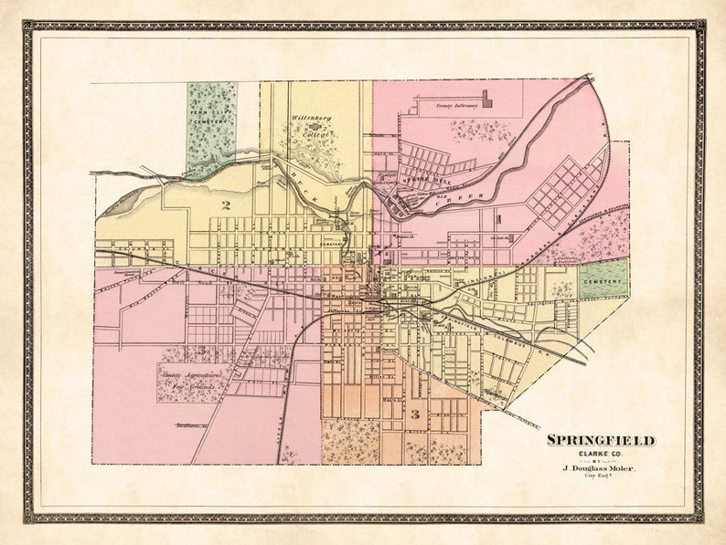 Vintage map of Springfield Ohio Print on paper or canvas image 2