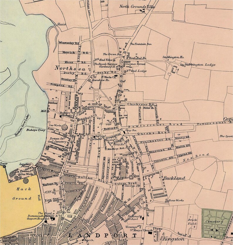 Portsmouth map (UK) - Old city map print - Fine print - Giclee reproduction on fine coated paper or matte canvas image 3