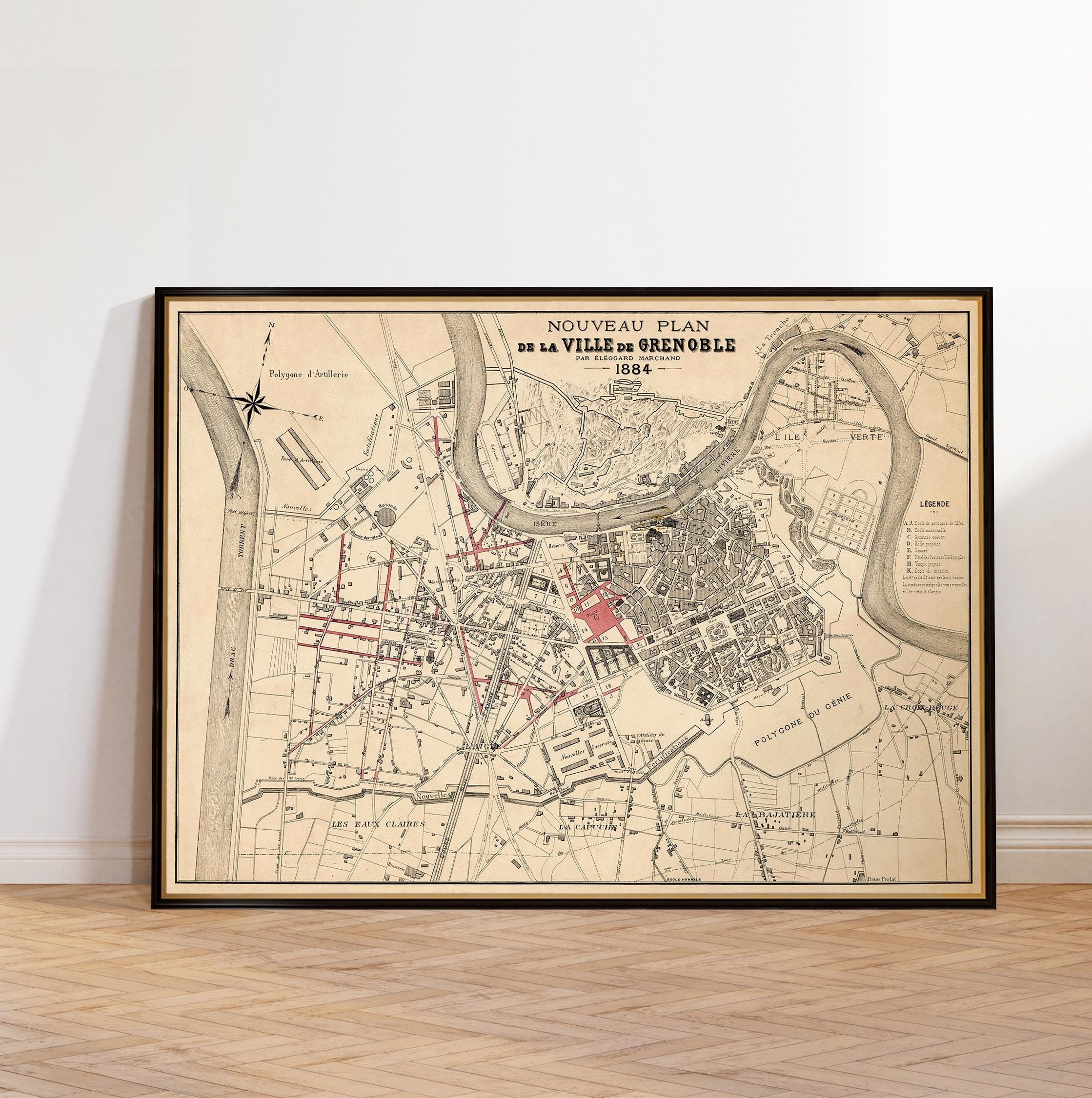 グルノーブル地図 - グルノーブル地図 - 復元された古地図 - 紙または