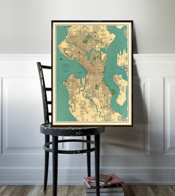 Old map of Seattle - Antique map - Vintage map -  Seattle map fine print - Large map on paper or canvas