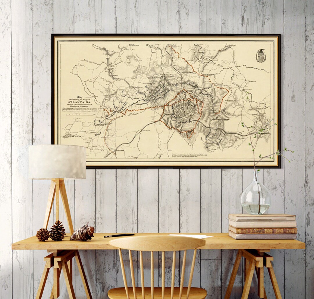 Vintage Map of Atlanta - Old Map Illustrating the Siege of Atlanta by ...
