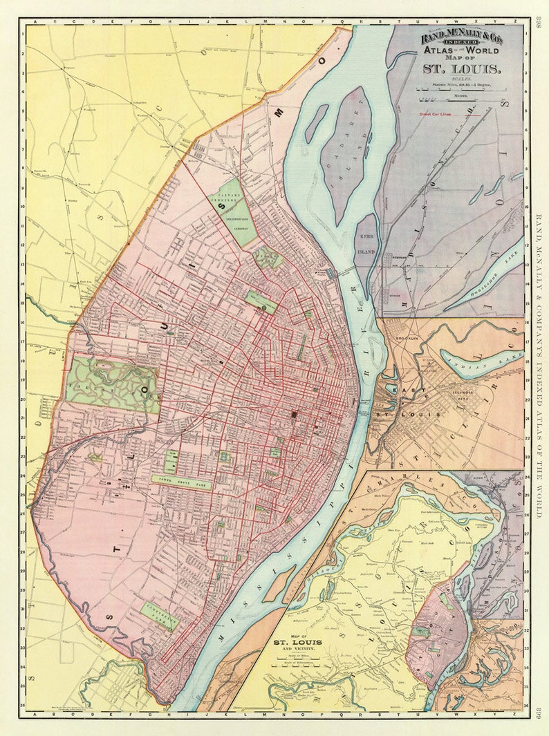 Vintage map of Saint Louis Old map of St. Louis fine print on paper or canvas image 2