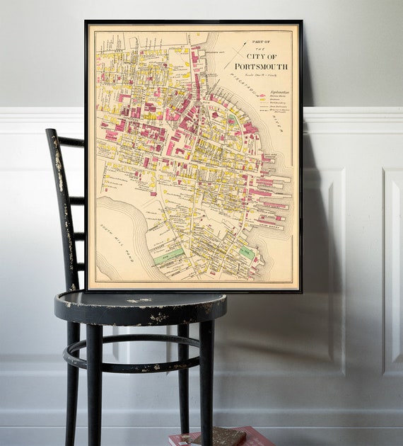 Map of Portsmouth  (NH)  - Vintage plan of Portsmouth - Old city map archival print on paper or canvas