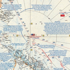 Carte vintage de l'Antarctique, carte des expéditions au pôle Sud, montrant les routes de Scott, Amundsen et Shackleton, impression de carte murale image 4
