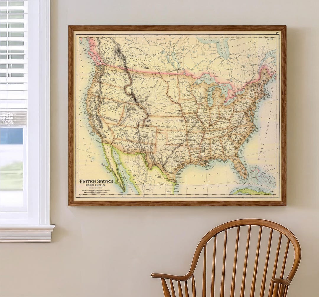 Antique Map of United States | Vintage 19th Century North America ...