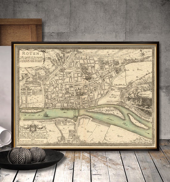 Map of Rouen - Plan de la ville de Rouen - Rouen map archival reproduction on paper or canvas
