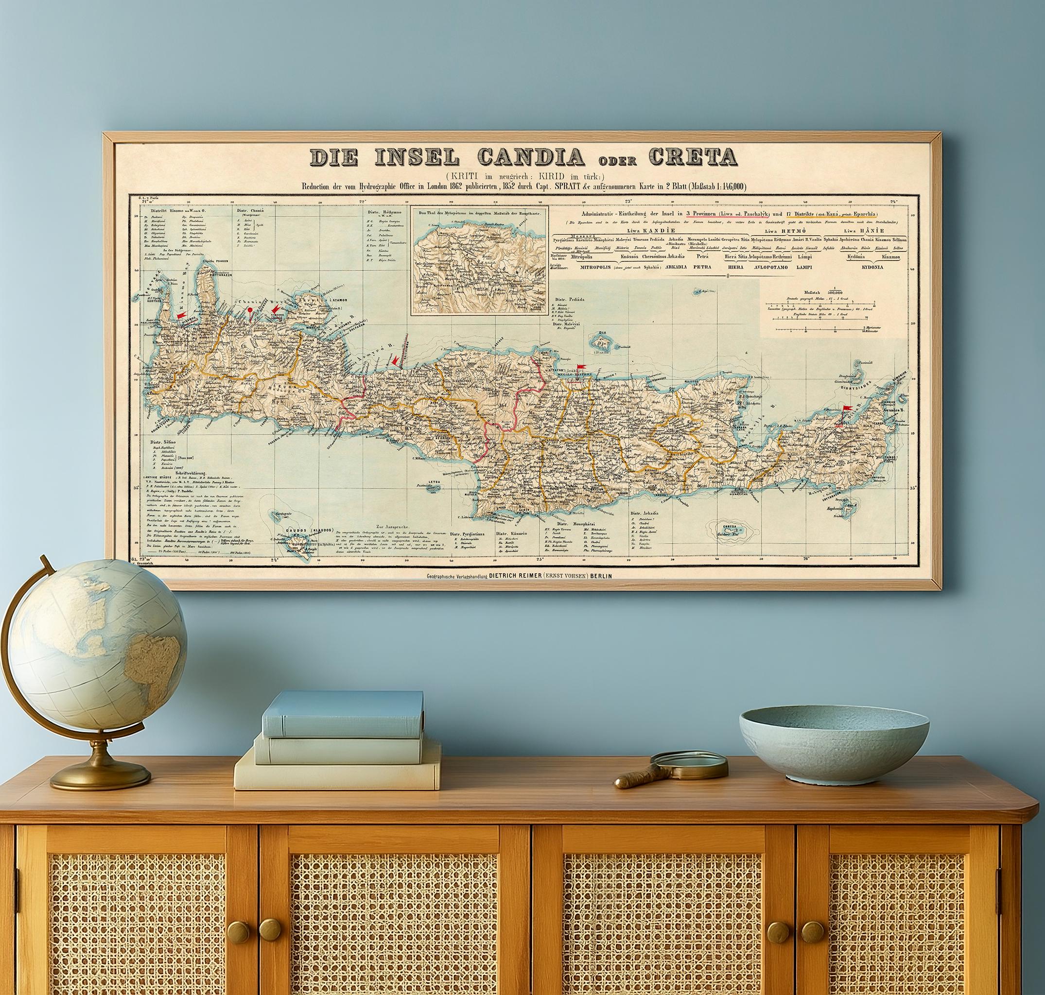 Crete Map | Antique Map Restored | Historical Topographic Chart | Fine ...
