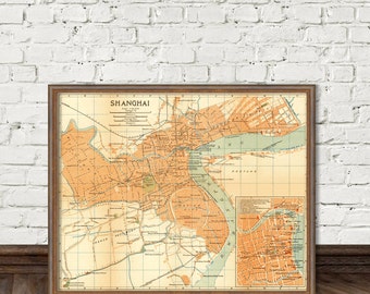 Shanghai map - Vintage map of Shanghai  -  fine reproduction