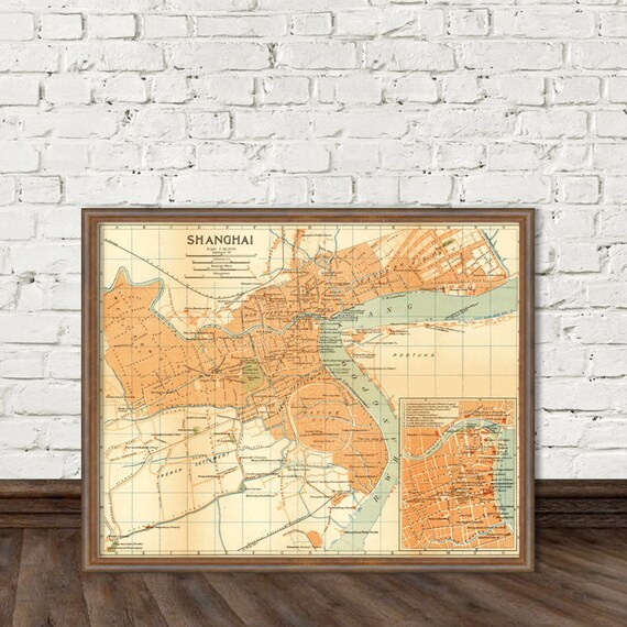 Shanghai map - Vintage map of Shanghai  -  fine reproduction