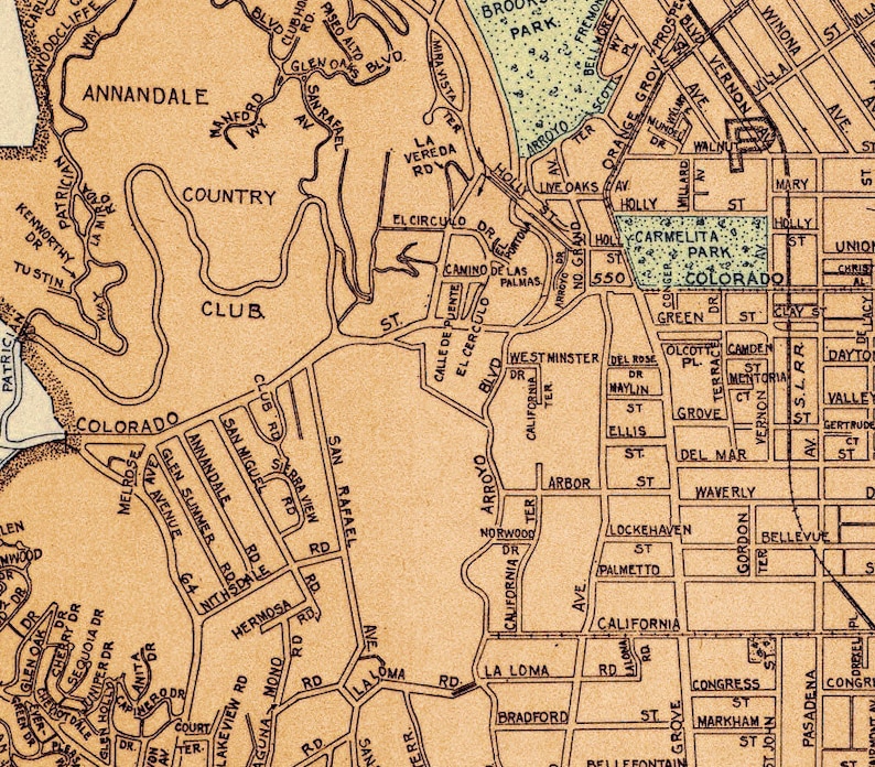 Vintage map of Pasadena Old city map restored fine print on Etsy
