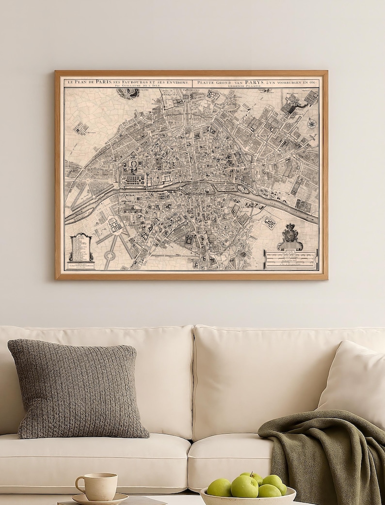 Antique Map of Paris | 18th Century City Plan | Vintage Wall Art ...