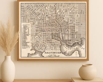 Old Map of Baltimore in Sepia Tones | Cartographic Wall Decor | Archival Print 16 x 19"