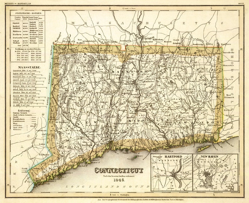Carte Ancienne Du Connecticut 1766 – Reproduction Vintage – Décoration Murale Prête à Accrocher