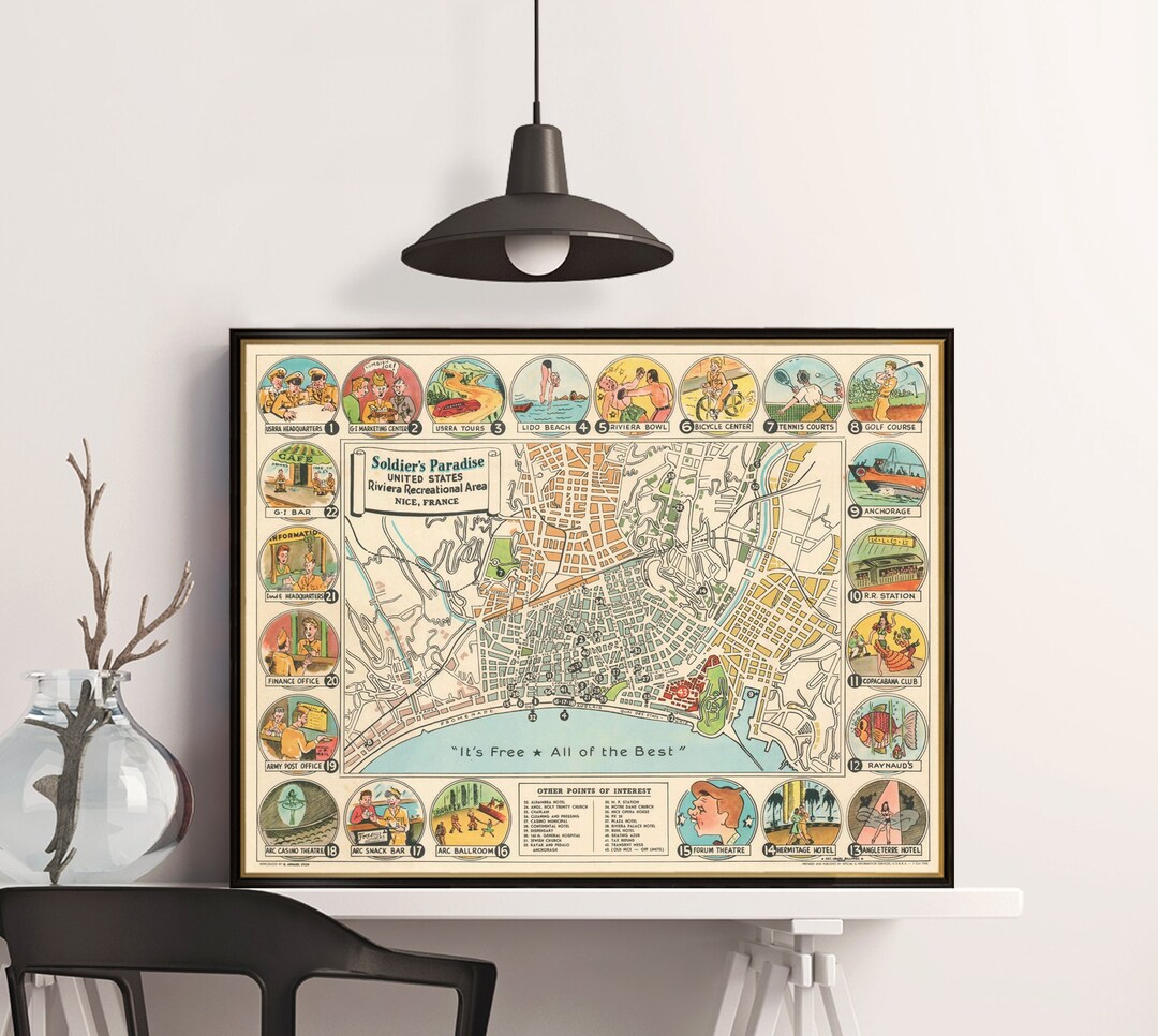 Pictorial Map of Nice - Vintage Map - Nice Map Fine Print, French ...