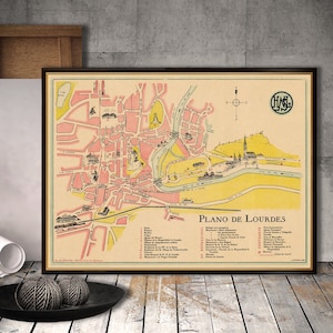 Carte de Lourdes, carte de style rétro, impression d'art mural