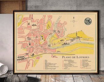 Carte de Lourdes, carte de style rétro, impression d'art mural