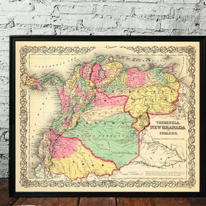 Mappa del Venezuela, mappa di Granada, mappa dell'Ecuador - Vecchie mappe belle riproduzioni su carta o tela