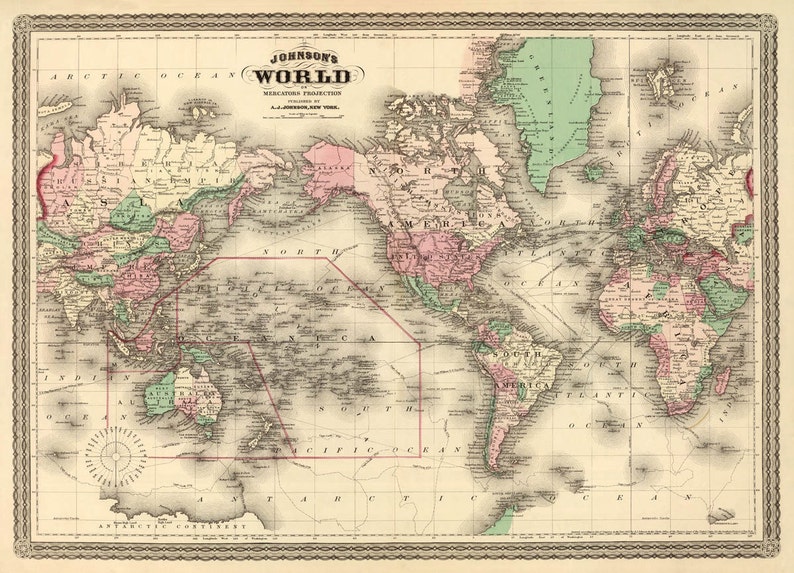 Map of the world World wall map Vintage map of the world archival print Various sizes, available on paper or canvas image 2