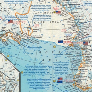 Carte vintage de l'Antarctique, carte des expéditions au pôle Sud, montrant les routes de Scott, Amundsen et Shackleton, impression de carte murale image 6