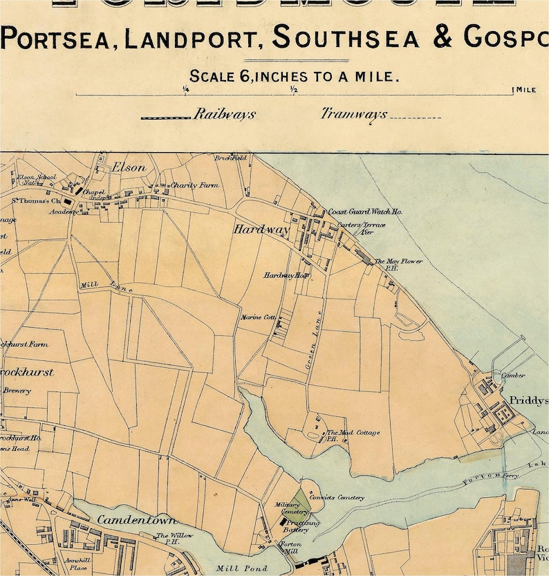 Portsmouth map (UK) - Old city map print - Fine print - Giclee reproduction on fine coated paper or matte canvas image 5