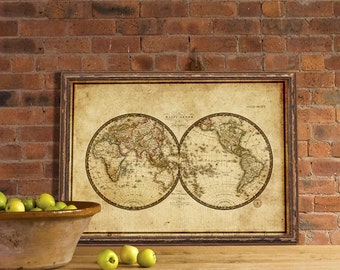 Antique map of the world - Old map of the world  print - Fine giclee reproduction - Wall map of the world print on paper or canvas