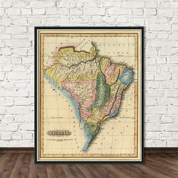Brazil map - Antique wall map - Vintage map of Brazil fine reproduction on paper or canvas