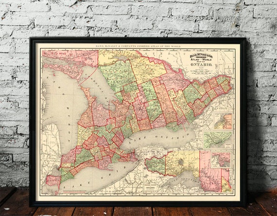 Map of Ontario - Vintage map reproduction  - Ontario map  fine print