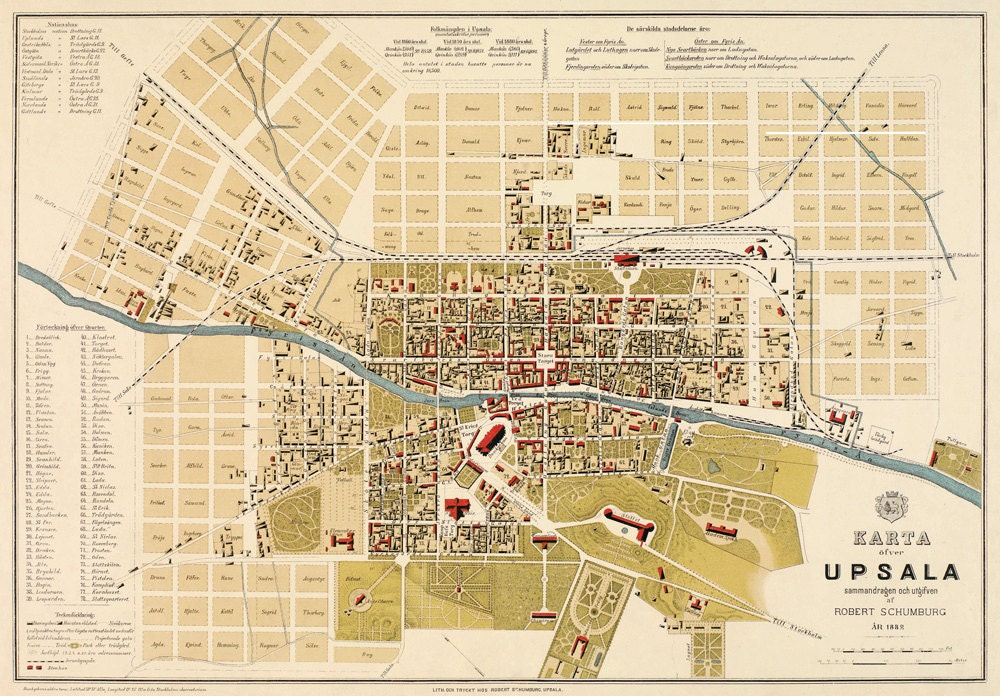Uppsala map Wall map decor Vintage map print Etsy