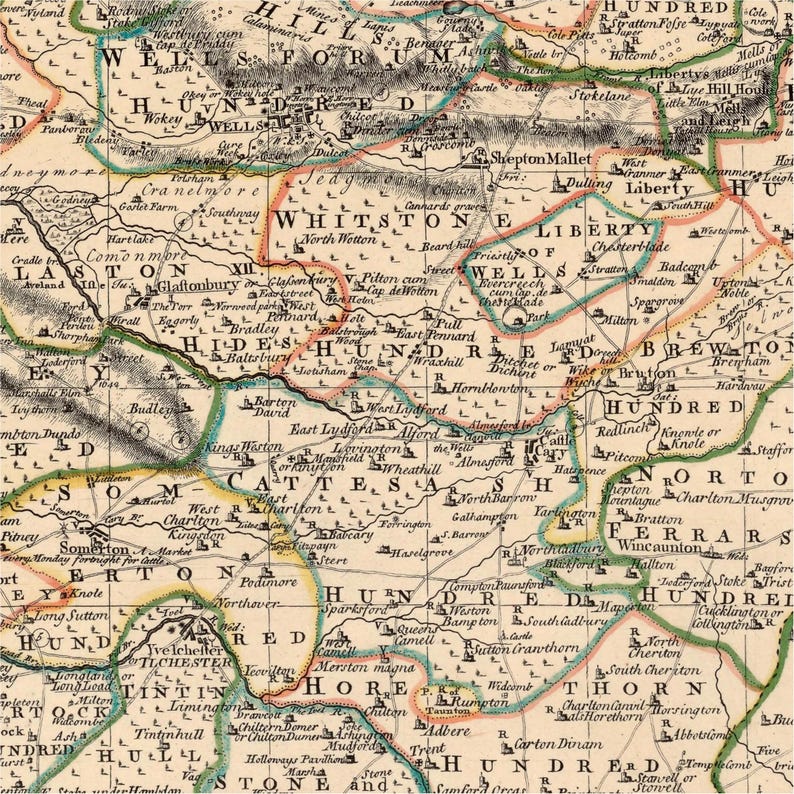 Map of Somerset County - Alte Landkarte von Somerset, Feindruck auf Papier oder Leinwand Bild 3