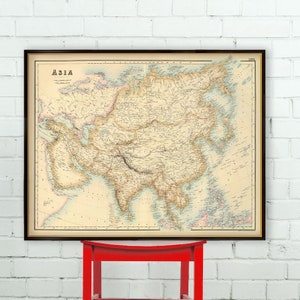 Asien Map - Archival print - Große Wandkarte von Asien - Vintage Karte restauriert, auf Papier oder Leinwand erhältlich