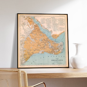 Historical map of Constantinopole, Istanbul old map, Plan of Stamboul, wall map decor