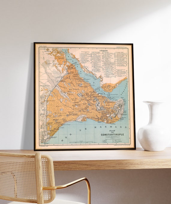 Historical map of Constantinopole, Istanbul old map, Plan of Stamboul, wall map decor