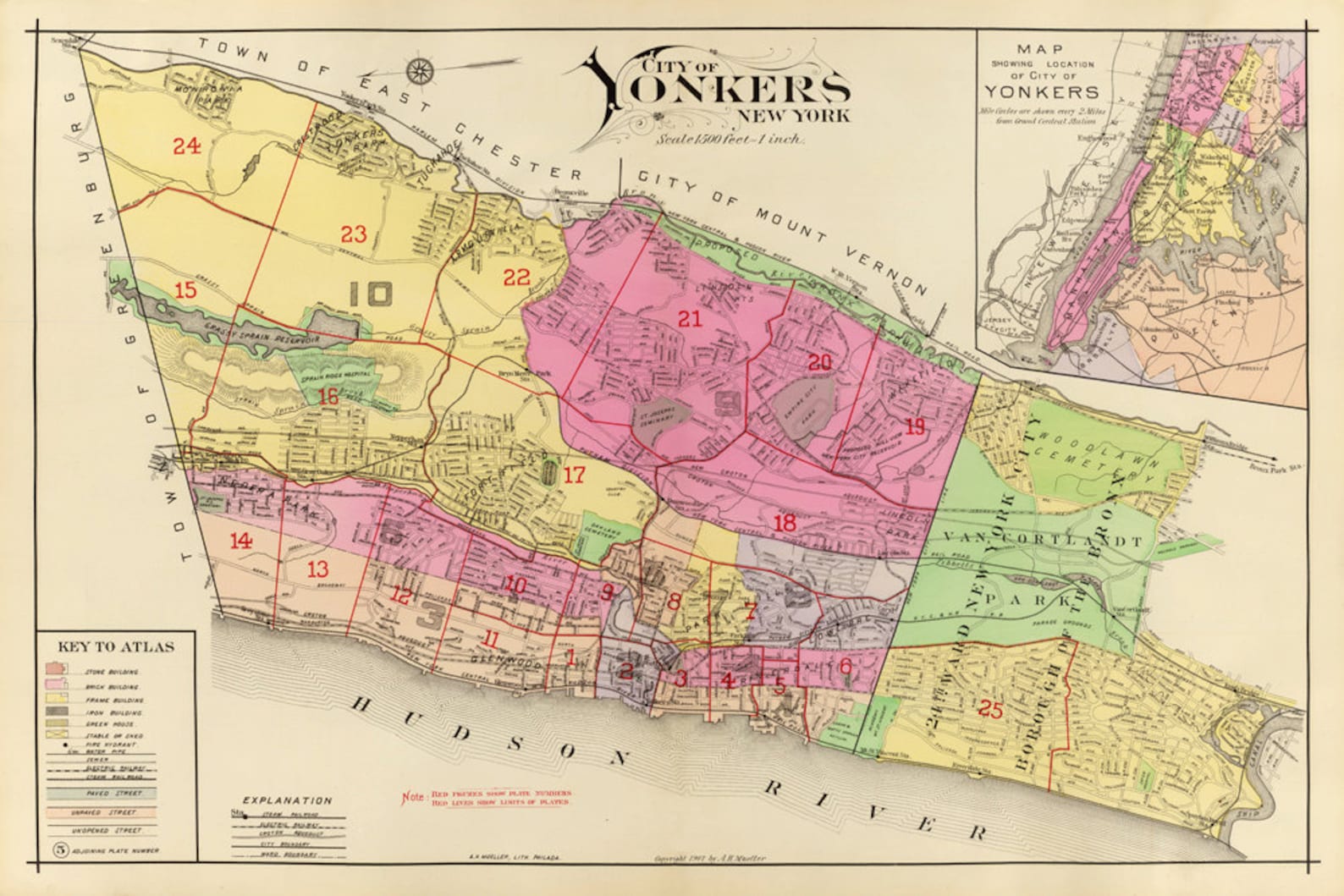 Yonkers city map Vintage map of Yonkers restored Fine Etsy