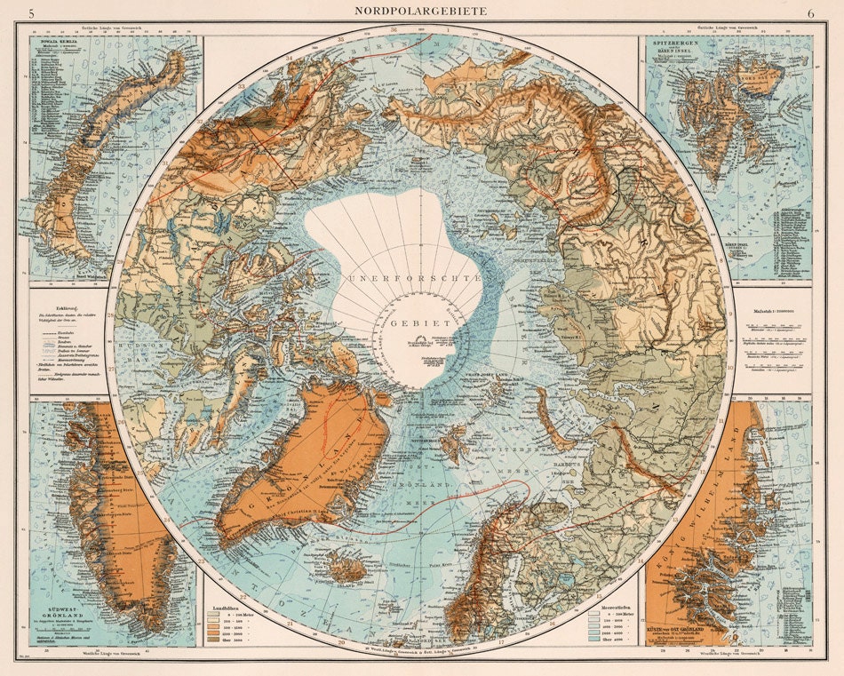 North Pole map - Vintage map of North Pole archival reproduction on