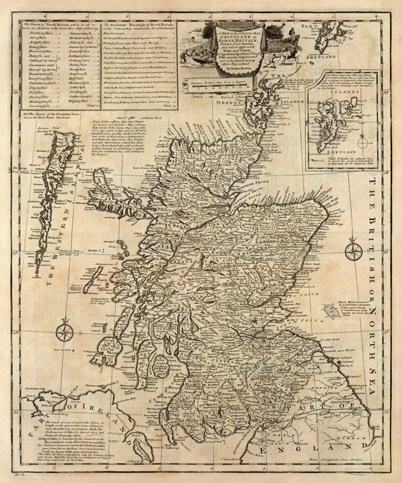 Carte de l'Ecosse - Carte historique de l'Ecosse, reproduction d'archives sur papier ou toile image 2