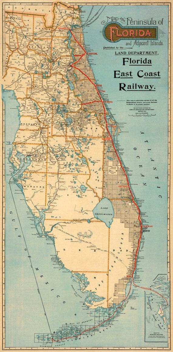 Fl East Coast Map Old Map Of Florida Archival Map Print Florida East Coast | Etsy Australia