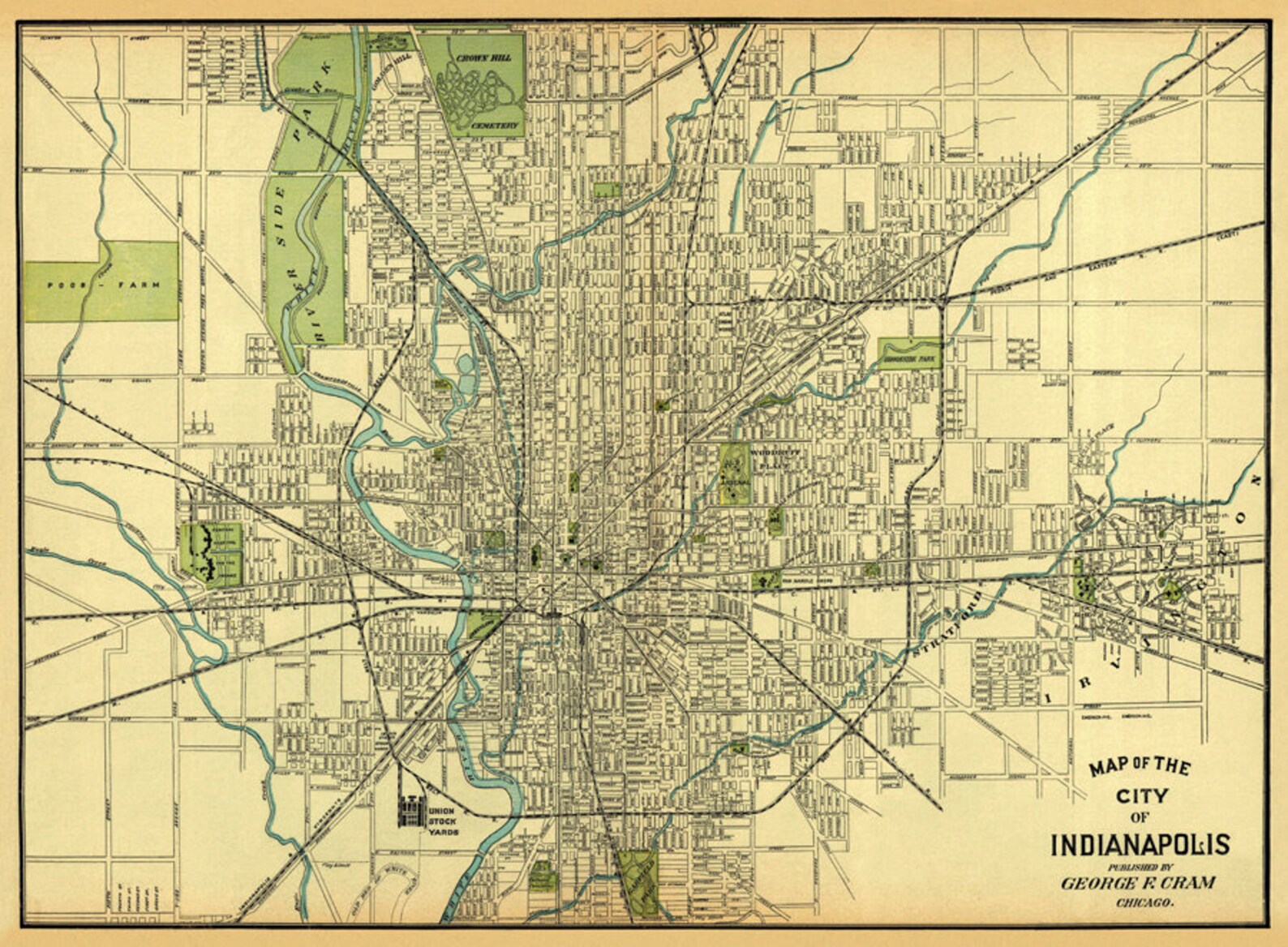 Indianapolis map Old map of Indianapolis print Two Etsy