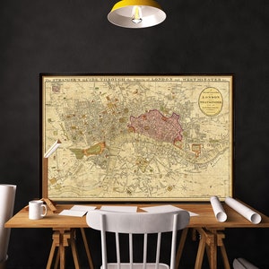 Old map of London - Historic map of London -  London map wall decor  - Giclee fine print on paper or canvas