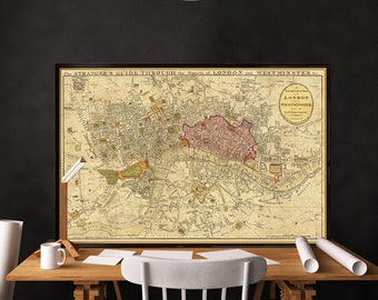 Old map of London - Historic map of London -  London map wall decor  - Giclee fine print on paper or canvas
