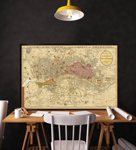 Old map of London - Historic map of London -  London map wall decor  - Giclee fine print on paper or canvas