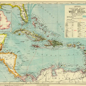 Carte des Antilles - Carte des Antilles - Reproduction de l'ancienne carte des Antilles - Carte murale disponible sur papier ou toile image 2
