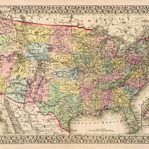 United States map during Ulysses S. Grant, historical map restored, archival print image 2