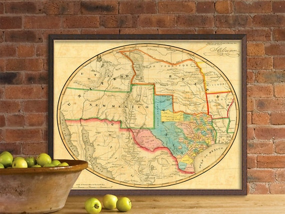 MAP ANTIQUE 1849 DE CORDOVA TEXAS STATE USA LARGE REPLICA POSTER PRINT PAM1701
