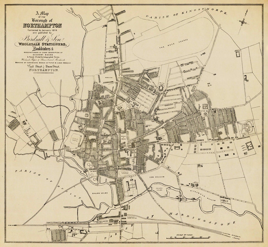 Northampton map - Old map of Northampton - fine print