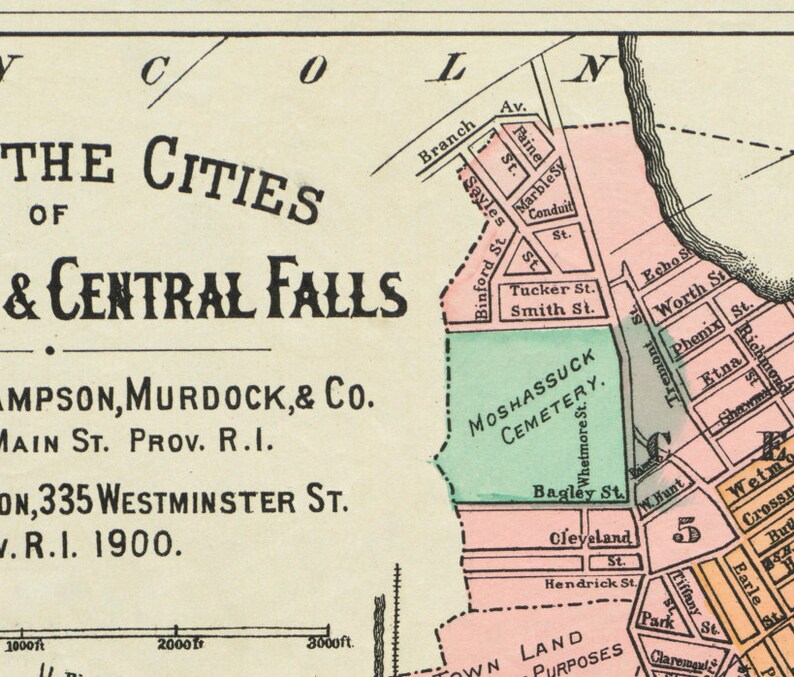 Central Falls Map Pawtucket Map Vintage Map Restored Old Etsy