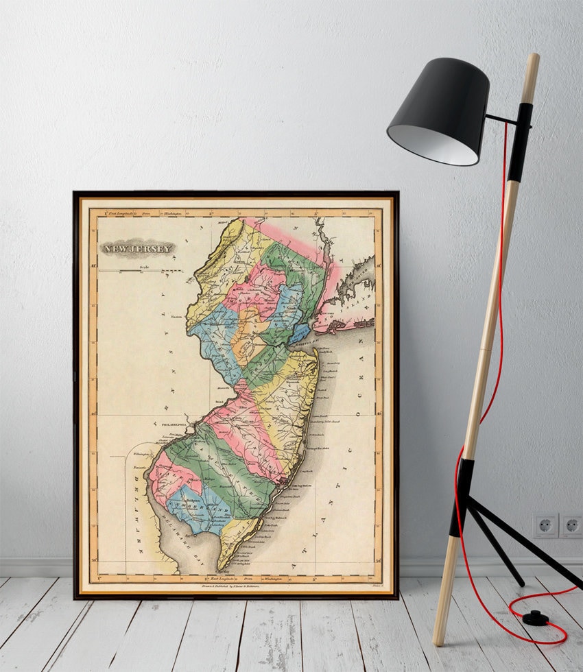 Old map of New Jersey Vintage map print New Jersey map reproduction
