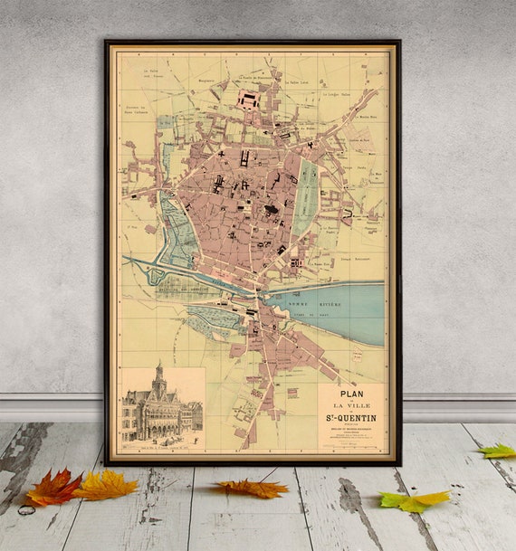 Saint Quentin map - Vintage map of Saint Quentin , fine print