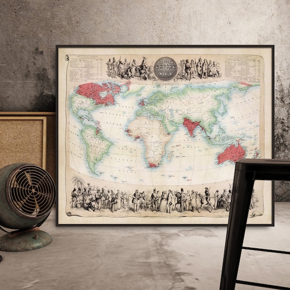 Old map of the world  - Map of the world reproduction - Historical map  restored -  British Empire in 1872